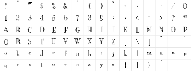 Lakewood Engraved Regular  glyph index