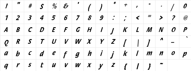 StackCndObl-Bol Regular  glyph index