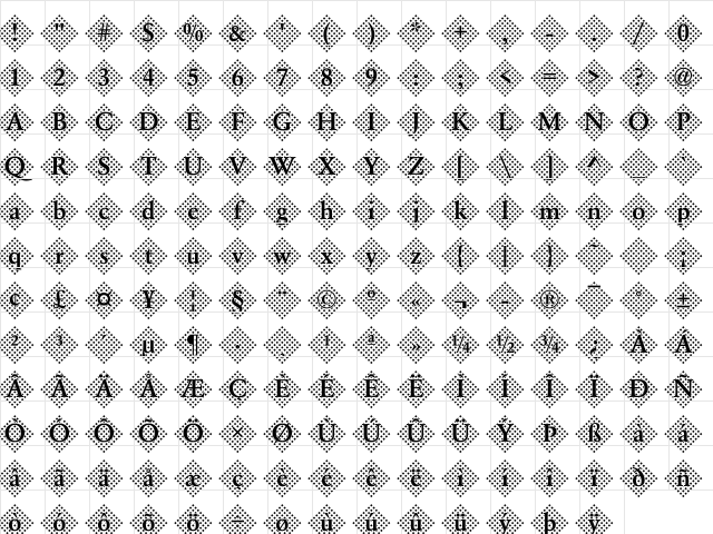 DTCGaramondM45 Regular  glyph index