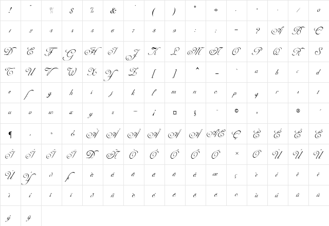 Adine Kirnberg Alternate Regular  glyph index