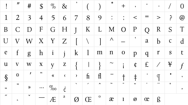 LeightonLight Regular  glyph index