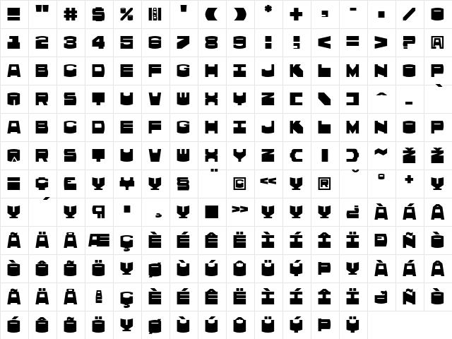Brok Regular  glyph index