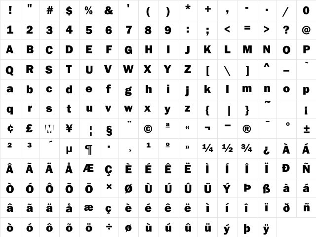 MVGothicH Heavy  glyph index