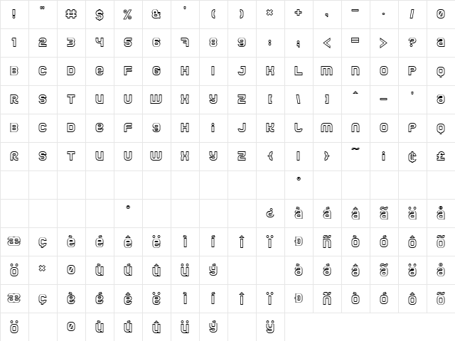Jumbo Outline Regular  glyph index