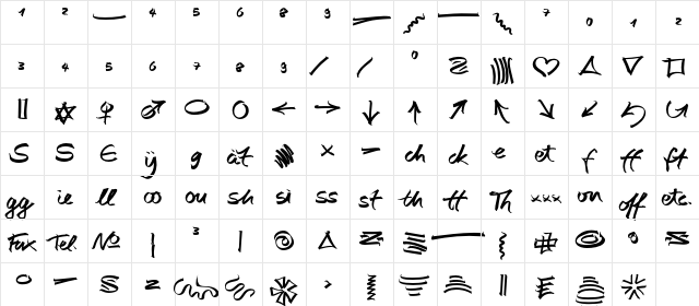AutographScriptEF BoldExtras  glyph index