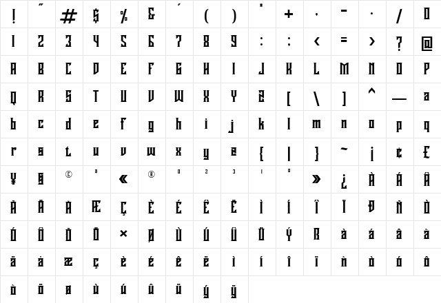 Buckingham Regular  glyph index