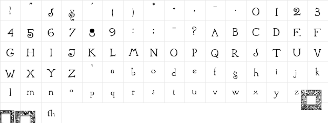 Brandywine Regular  glyph index