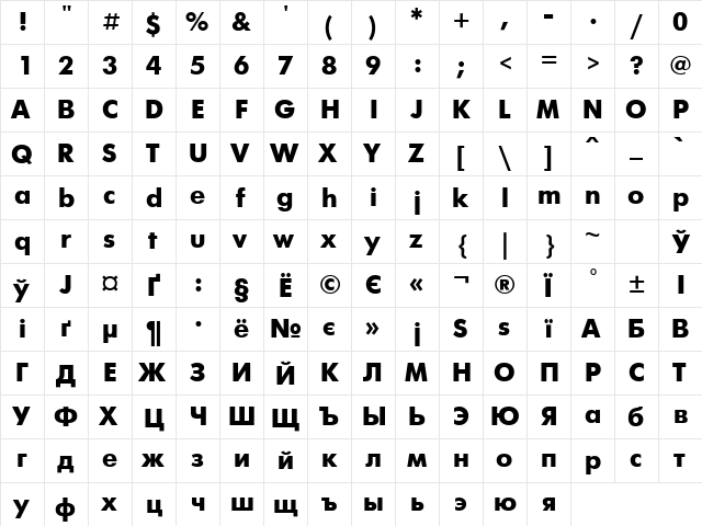 ft73 Regular  glyph index