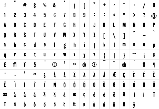Kipp No1  glyph index