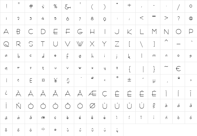 Euterpe Regular  glyph index