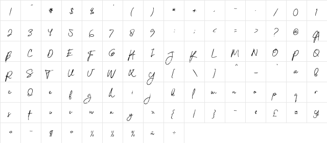 Elegiant Regular  glyph index
