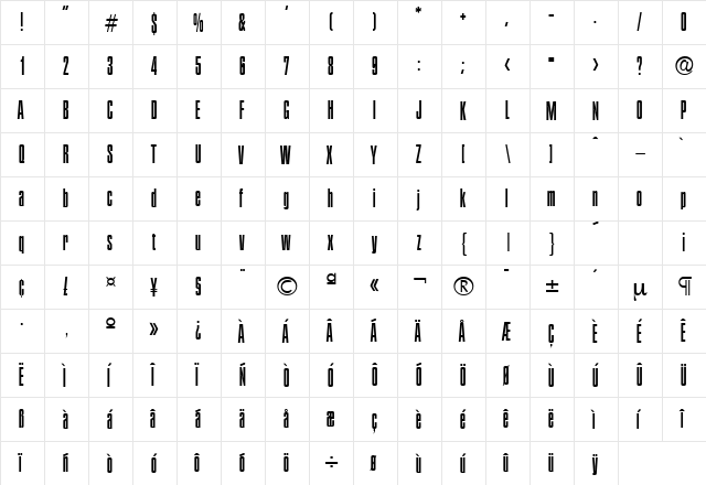 Plakette-Serial-Light Regular  glyph index