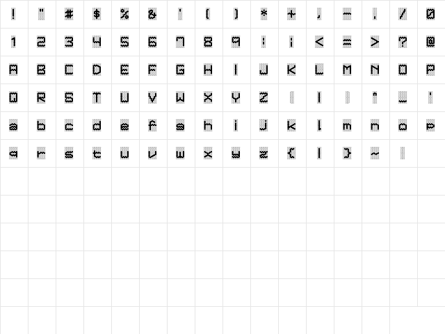 Honeycomb Regular  glyph index