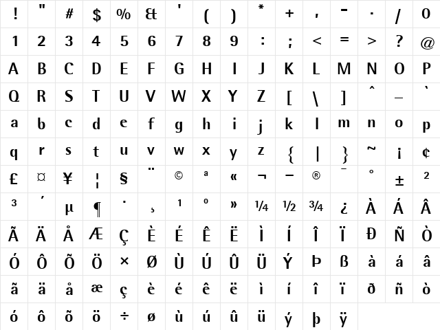 RotisSemiSans75-ExtraBold Extra Bold  glyph index
