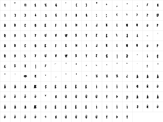 Earthshake Condensed Condensed  glyph index