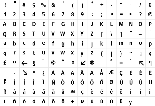 BVGPosHin Regular  glyph index