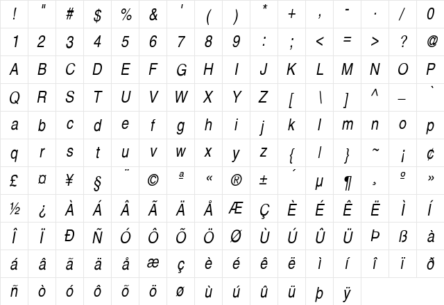 Bern 6 Regular  glyph index