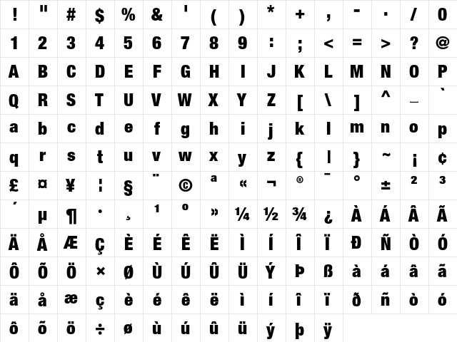 BMW Helvetica 97 Black Condensed  glyph index