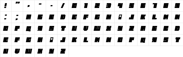 Russiano Italic  glyph index