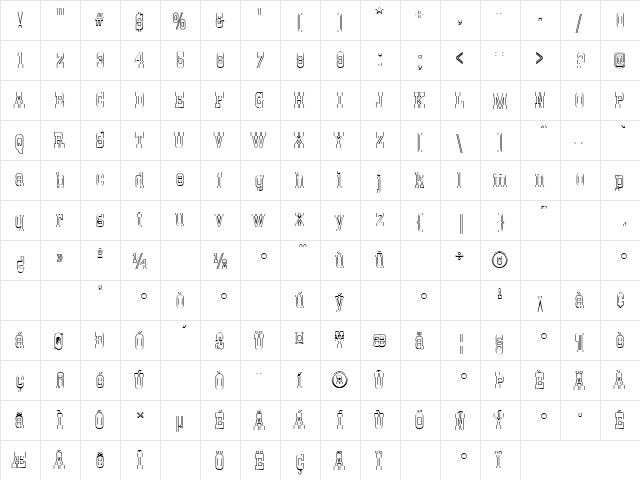 Boot Hill 1 Regular  glyph index