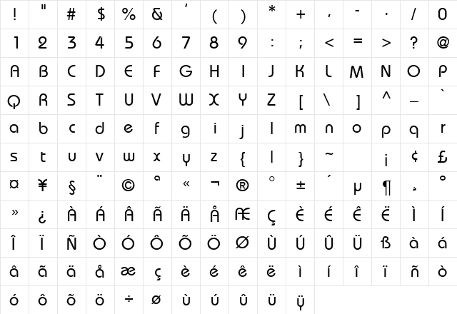 BaronDB Normal  glyph index