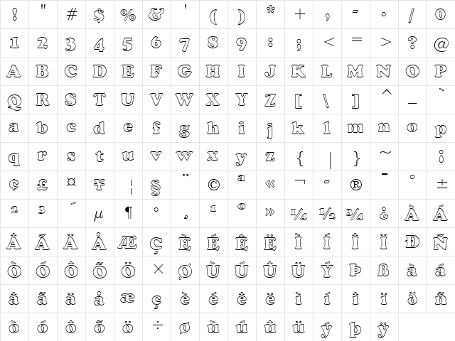 Cooper BlkOul BT Black  glyph index