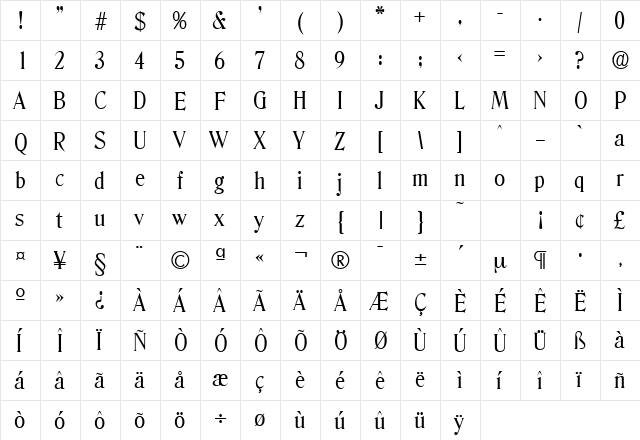 Denver-Serial Regular  glyph index