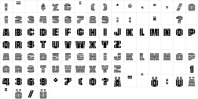 StarsStripes Regular  glyph index