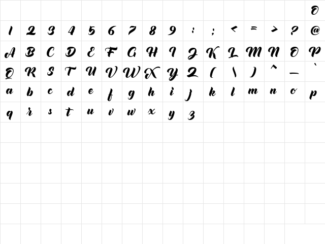 allim Personal Use Only Regular  glyph index