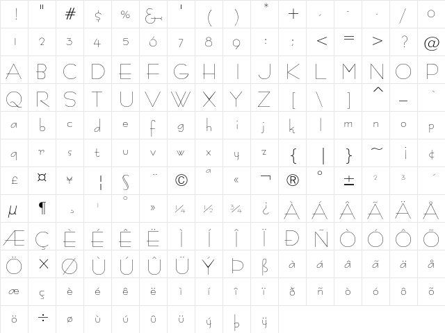 BernhardFashionBT Regular  glyph index