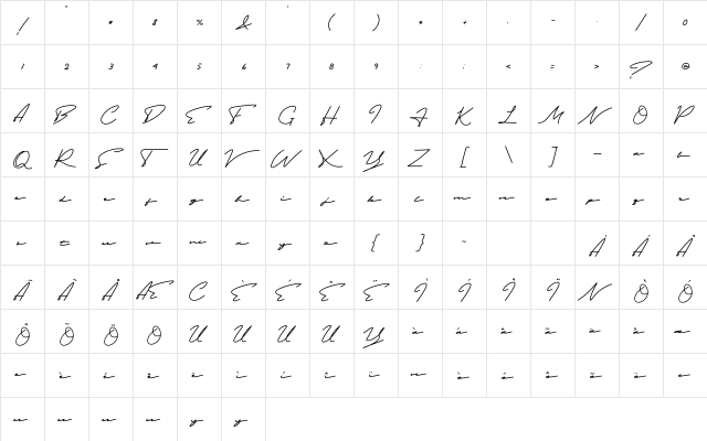 Limbathude Script Regular  glyph index