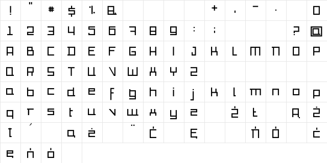 io Regular  glyph index