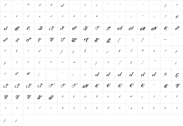NuevoYork Regular  glyph index