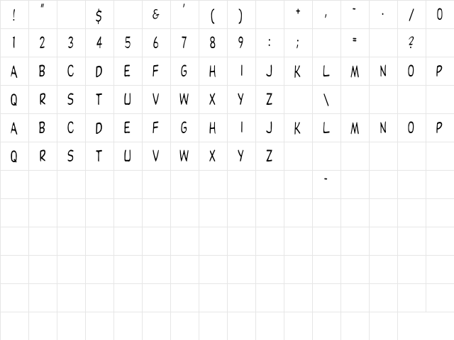 Dupuy Cn Regular  glyph index