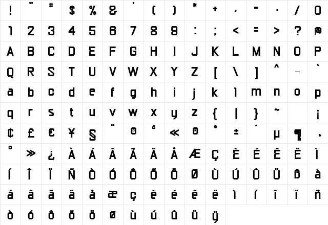 Escom-Bold Regular  glyph index