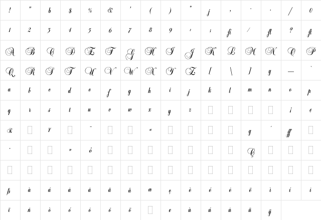 Balmoral Plain  glyph index