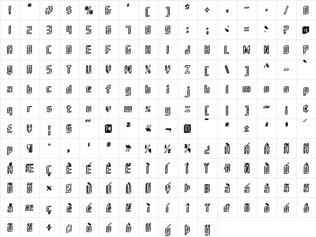 Sujeta 3D Regular  glyph index