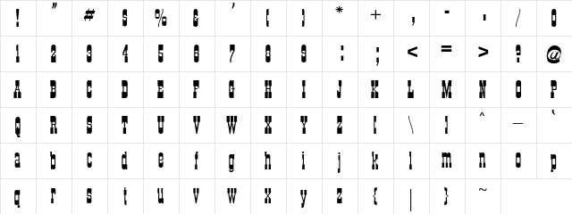 Oldwestern Regular  glyph index