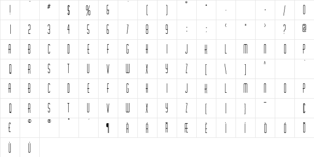 Tuxedo Verticle  glyph index