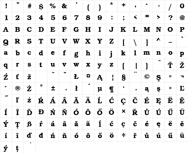 BookmanItcTEEDemBol Regular  glyph index
