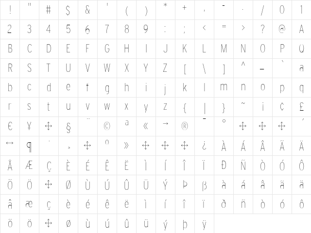 Interstate Regular  glyph index