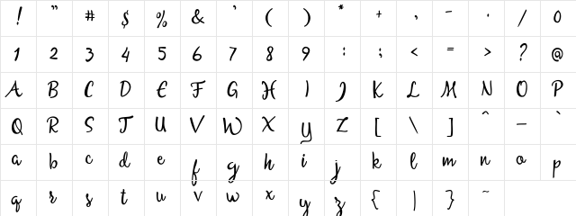 Allessa Script Free Sample Regular  glyph index