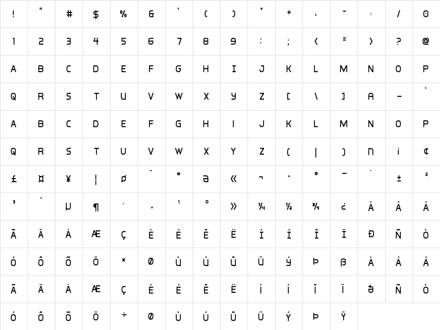 Inter-Bureau Condensed Condensed  glyph index