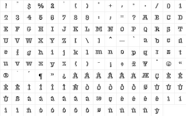 Voel Beat MN Regular  glyph index