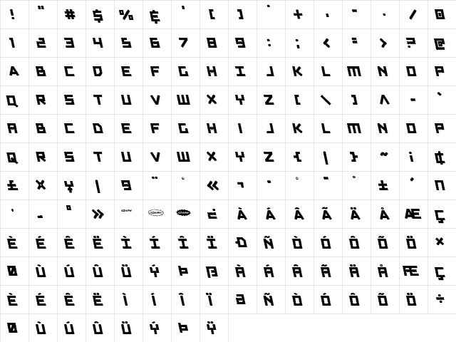 Obsidian Blade Leftalic Italic  glyph index