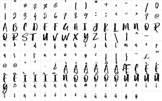 Merci Heart Brush Regular  glyph index