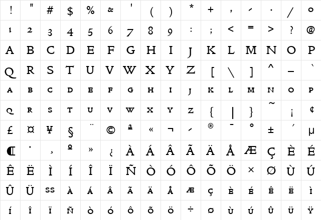 GoldenTypeSCITC Medium  glyph index