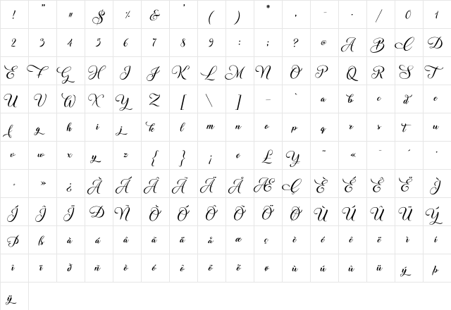 Christmas Wish Calligraphy  glyph index