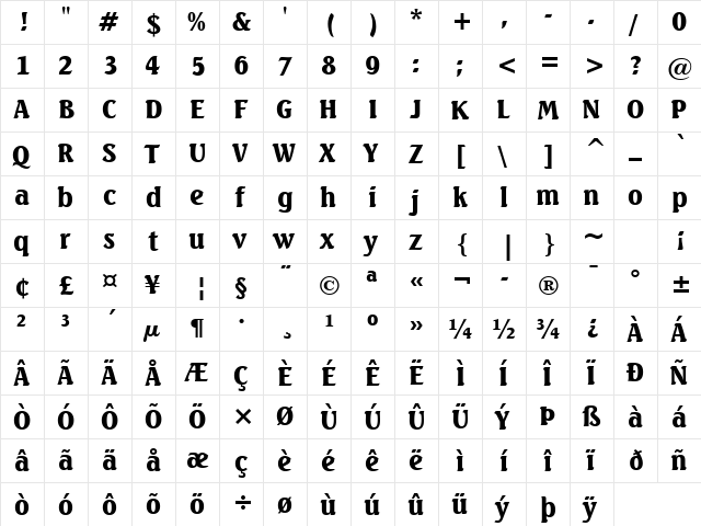 Seagull Heavy  glyph index