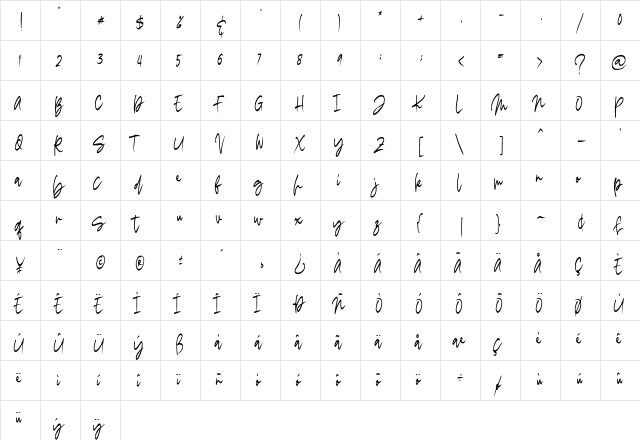 Madigel Personal Use Regular  glyph index